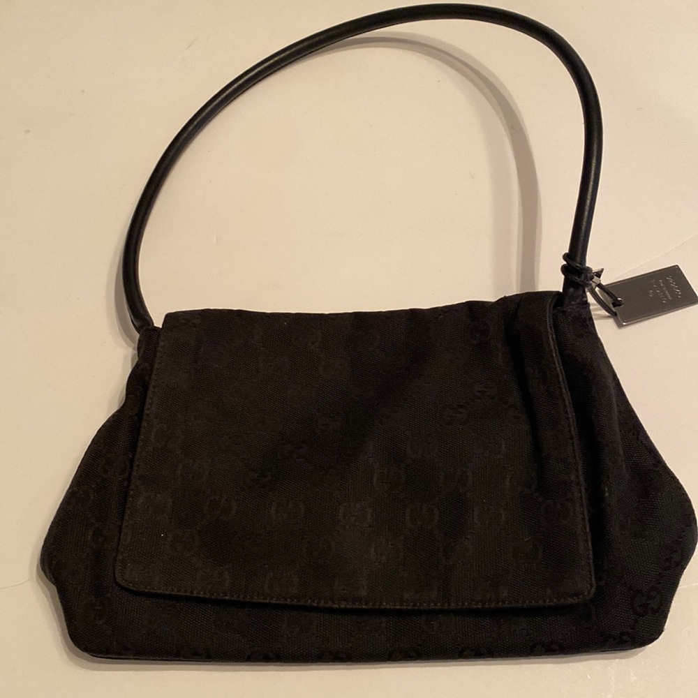 Gucci vintage black canvas small flap purse